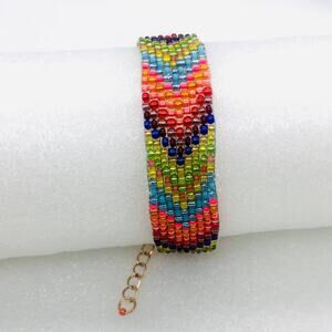 Chevron Beaded Cuff ~ Rose Gold ~ Artisan Made  Retro Rainbow Hippie Festival
